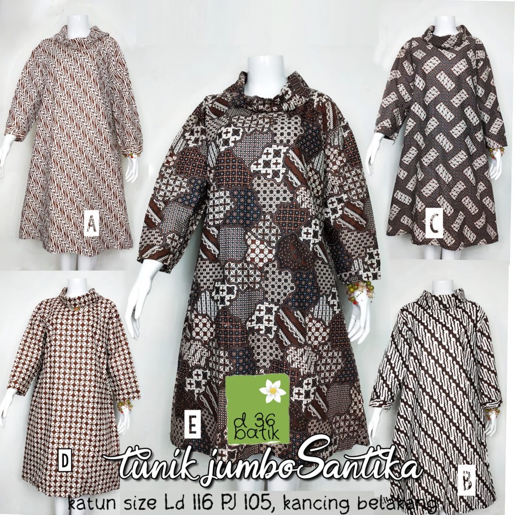 Tunik Jumbo Santika Batik White Jumbo Big Size Muslim Midi Pesta Kerja Seragam Kondangan Modern