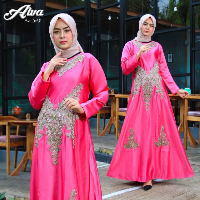 Gamis satin bordir - gamis pesta - dress muslim pesta