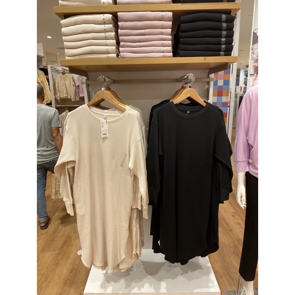 WOMEN GAUN WAFFLE CREW NECK LENGAN PANJANG BY UNIQLO JASTIP JASA TITIP BELI BARANG