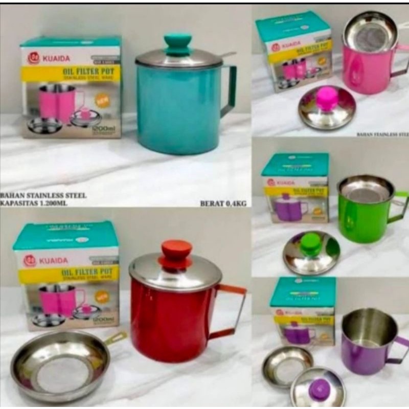 KAN Saringan Minyak Stainless Oil Pot Gelas Cangkir Warna Warni