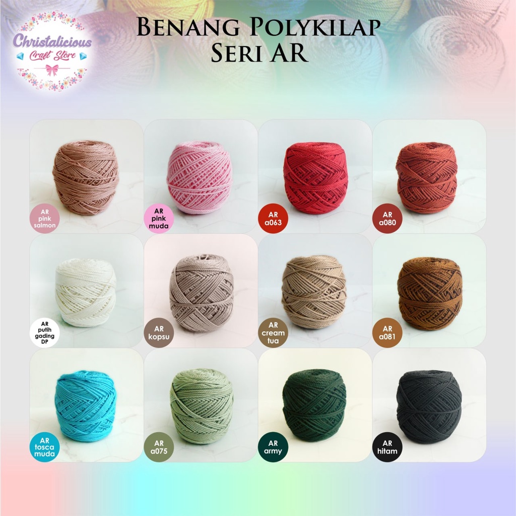 Benang rajut polykilap seri AR, perlengkapan merajut, benang rajut polykilap