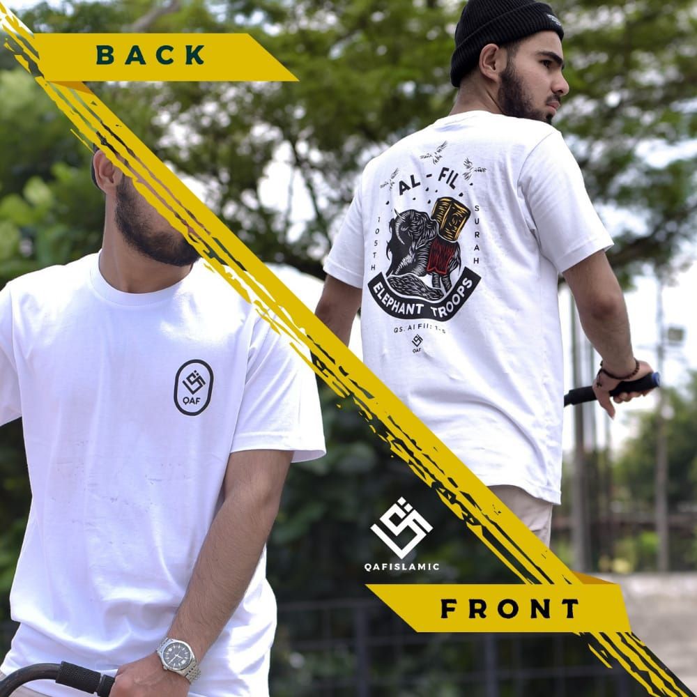 Kaos Muslim Pria Unik : Qaf Apparel Original Sejarah Islam  Ukuran M,L,XL,XXL Al Fil Gajah Abrahah