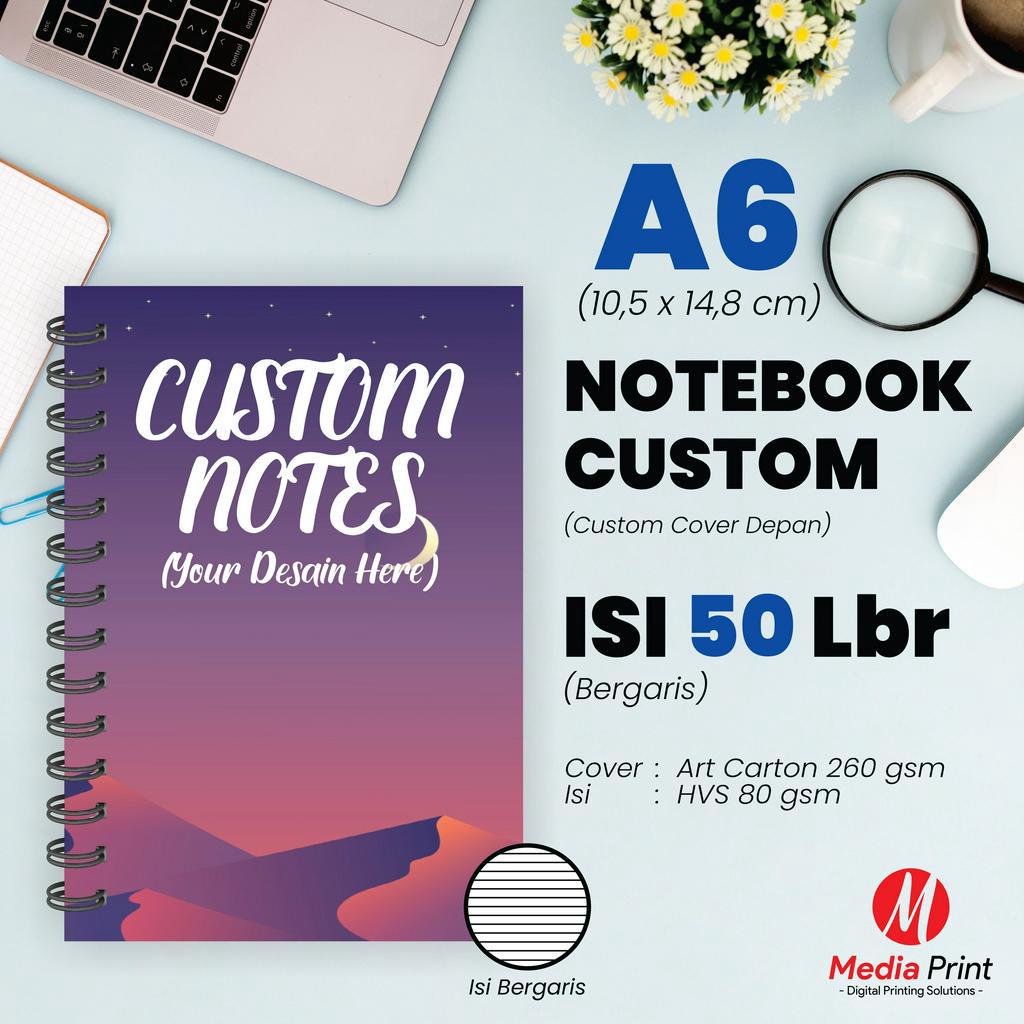 

Notebook Custom Spiral A6 / Block Note / Souvenir Isi 50 lbr Bergaris (100 Halaman) Cover Depan Belakang