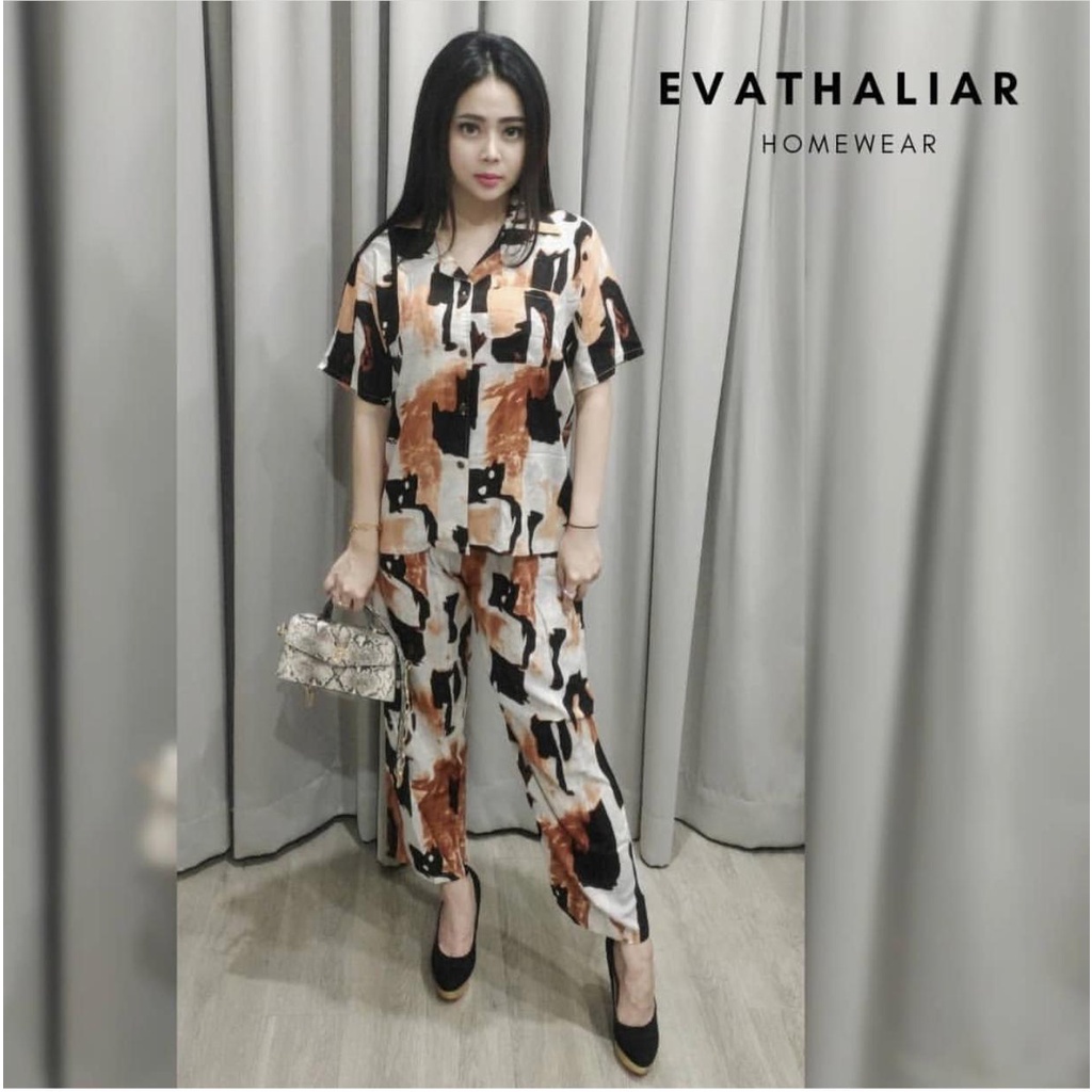 EVA THALIAR HOMEY SETELAN PIYAMA | SET ATASAN &amp; CELANA PANJANG I BAJU TIDUR I BERKERAH I BAHAN KATUN RAYON