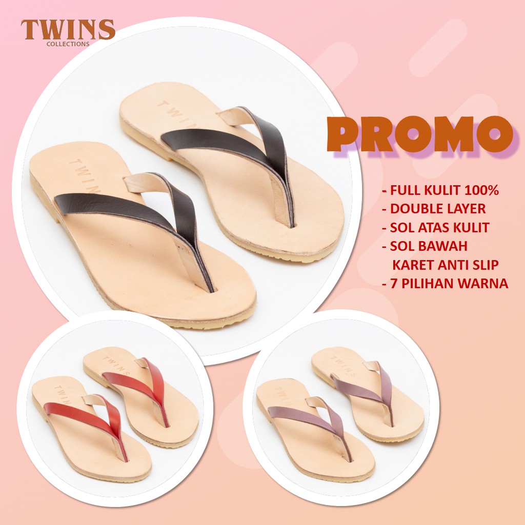 NEW! Sandal Kulit Asli Wanita Premium Terbaru 2021, Sendal Kulit Model Sandal Teplek TWINS TS001