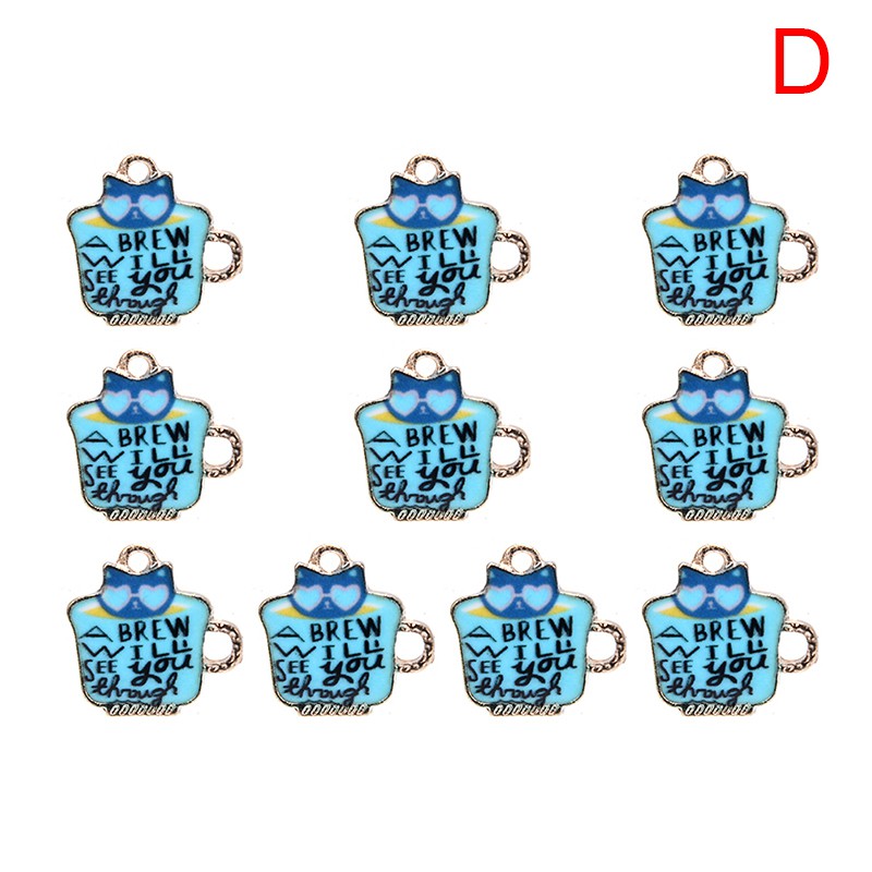 Hbid Glory 10Pcs / Set Liontin Enamel Alloy Bentuk Kucing / Cangkir Teh Untuk DIY Perhiasan / Craft