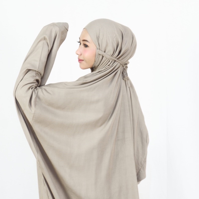 Mukena Dewasa Terusan Terbaru Mukenah Hadramaut Terompah Bordir Polos Bahan Rayon Super Jumbo 2IN1 Traveling Hitam Putih Pashmina