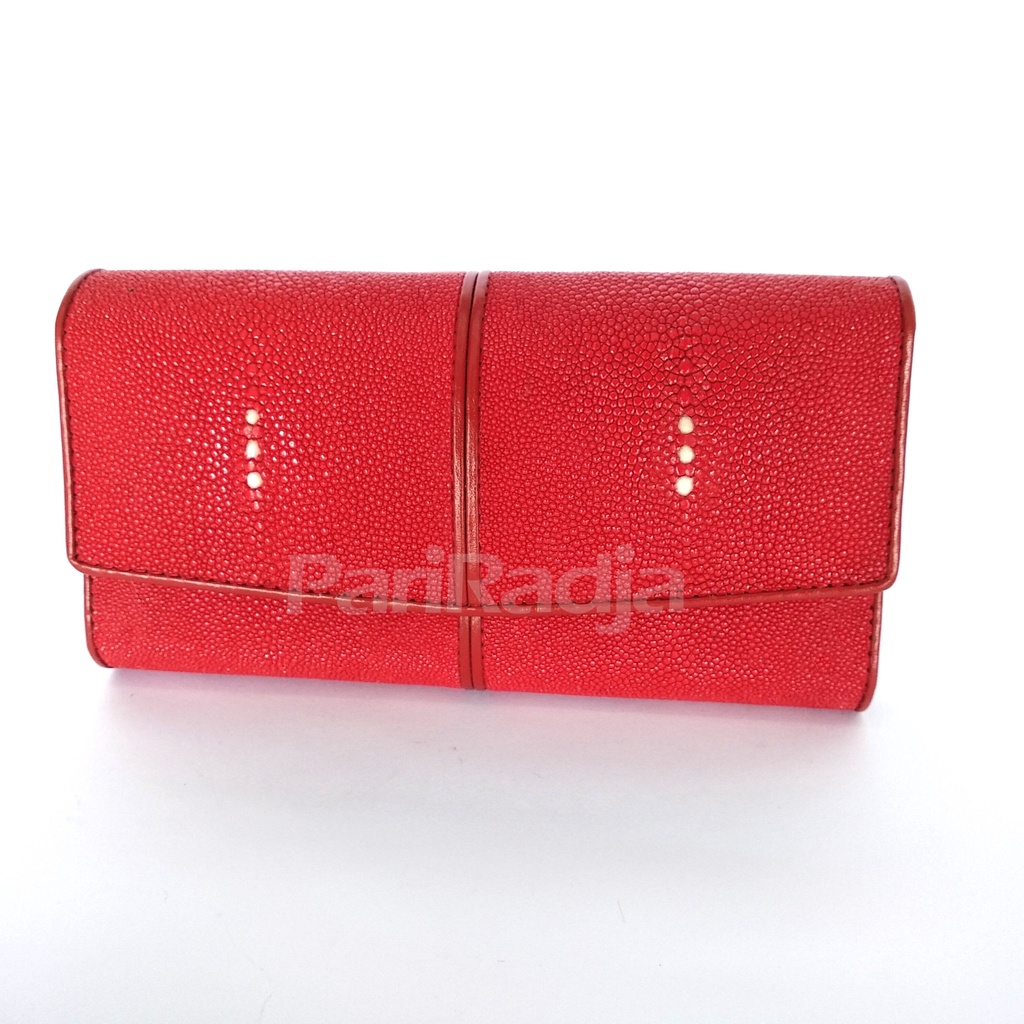 Dompet wanita kulit ikan pari asli model besar merah mata titik | dompet kulit ikan pari asli