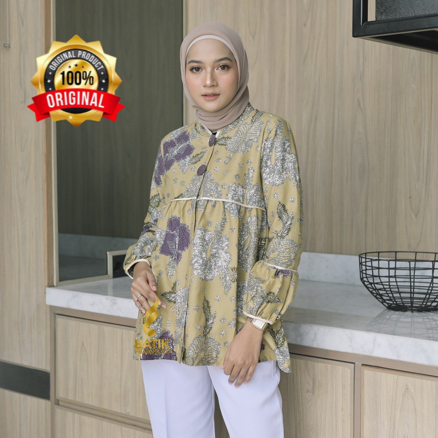 Batik Prabuseno Motif AMANDA Blouse Atasan Baju Batik Wanita Lengan Panjang Modern Original Prabusen