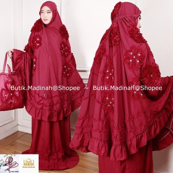 BUTIK.MADINAH MUKENA DEWASA GHAISANI ROSELLA MOTIF BUNGA TIMBUL