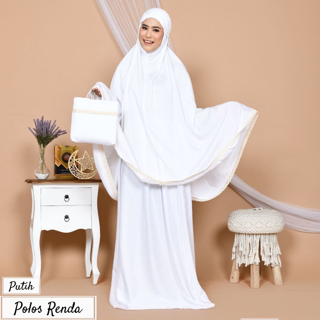 Mukena Dewasa Jumbo Polos Bahan Katun Premium Renda Rajut