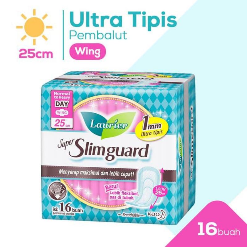 Laurier Super Slim Guard 25cm Day 16 pads Pembalut Wanita 25 cm Wing