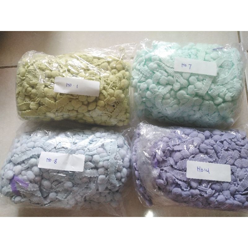 Renda pompom warna pastel rol 5 yard /20 yard