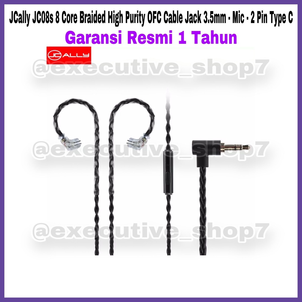 Jcally JC08S 8 Core Braided High Purity OFC Cable Jack 3.5mm - Mic 2 Pin Type C - Garansi Resmi 1th