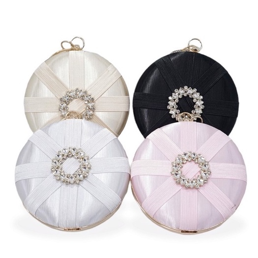 Waiwai Tas Pesta Wanita Bulat Satin Diamond R-2021 Clutch