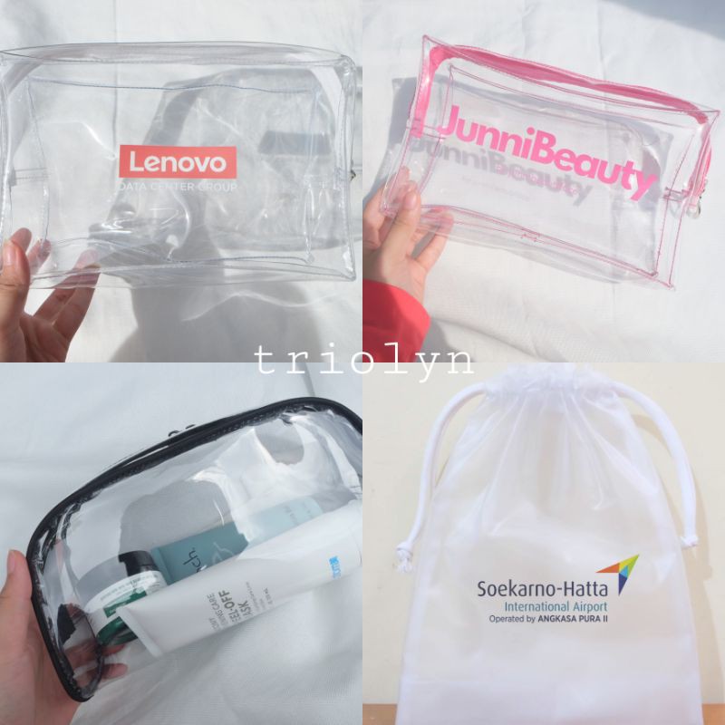 POUCH CUSTOM TRANSPARAN  bahan tebal ( custom pouch size, logo, materials)