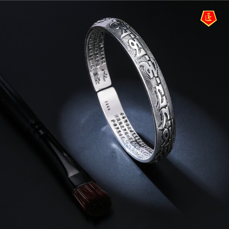 [Ready Stock]Retro Personality Silver Proverbs Heart Sutra Bracelet