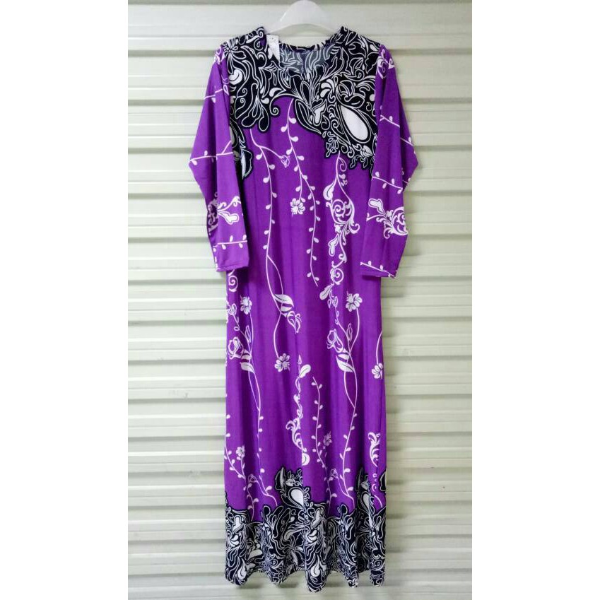 long dress /maxi dress muslim/ gamis spandek korea printing bunga - Ungu, Fit M to L