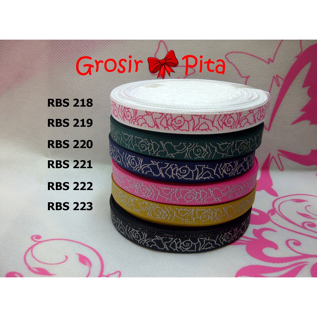 

(25 yard) Pita Grosgrain Motif Bunga RBS 218,219,220,221,222,223 | Toko Bahan Craft | Grosir Pita