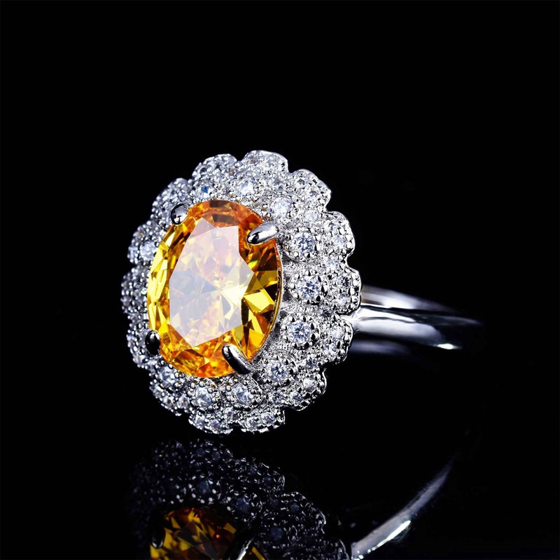 Fancyqube Cincin Silver 925 Hias Batu Zircon Oval Warna Pink / Kuning / Biru Untuk Wanita