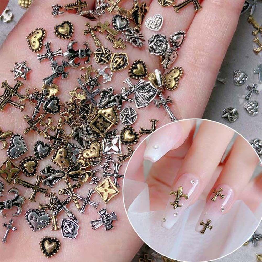 AUGUSTINA Agustina Cross Dekorasi Kuku Fashion Bintang Berujung Lima Perhiasan Seni Kuku Paduan Punk Nail Drills