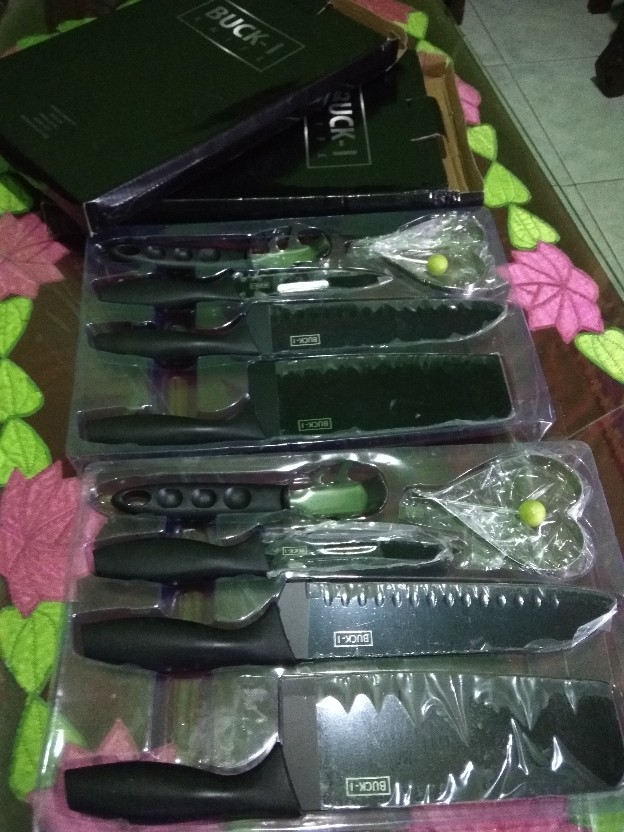 Set Pisau Dapur Hitam 5 Pcs In 1 Cetakan Telur Chef Knife Cleaver / Set Pisau 5in1 J12
