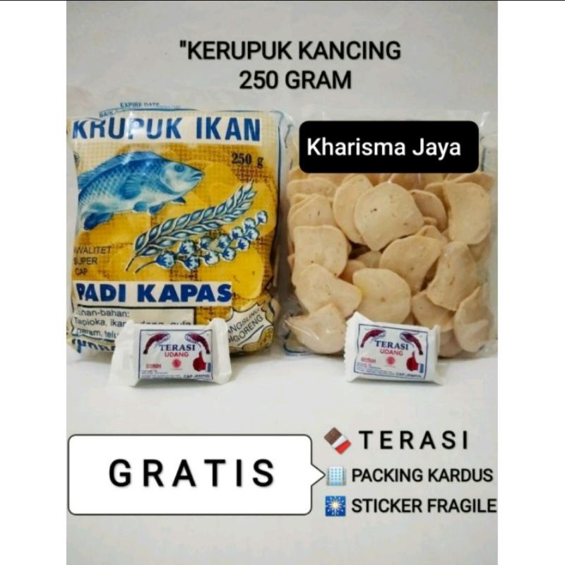 

Krupuk Ikan kancing padi kapas 250gram Enak GRATIS Terasi