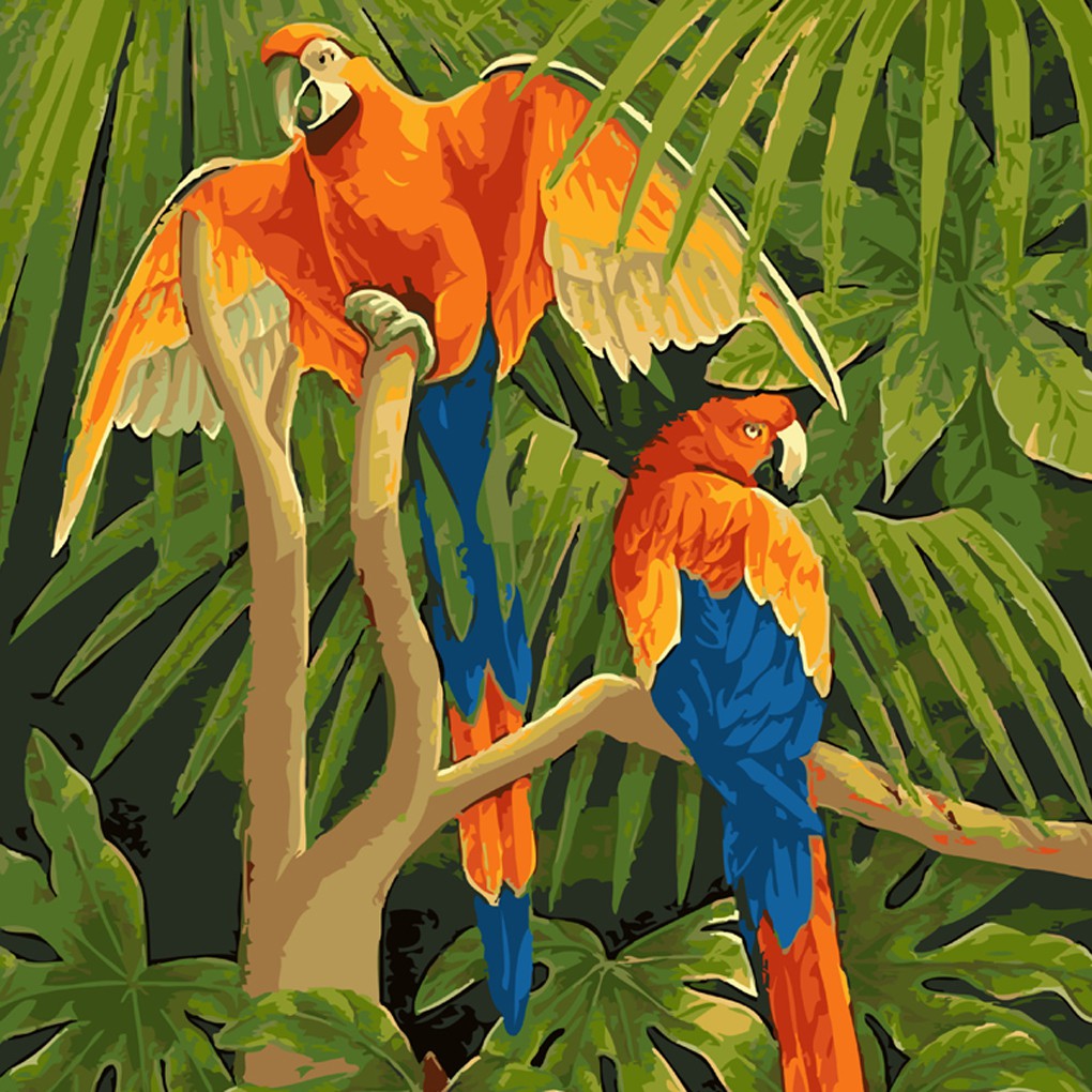 Lukisan Urut Angka Cat Minyak Digital Gambar Burung 2 Burung Diy