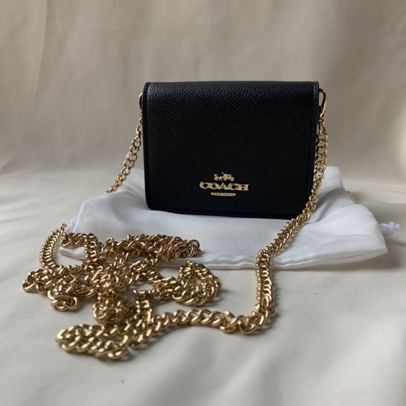 COACH MINI WALLET ON CHAIN IN BLACK PEBBLE   (C0059)