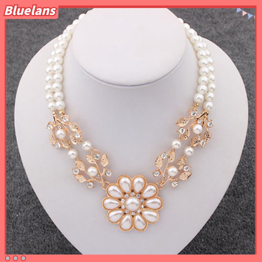 Bluelans Double-Layer Flower Pendant Faux Pearl Elegant Chain Necklace