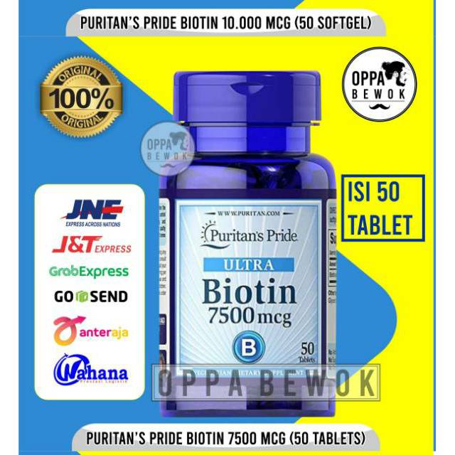 BIOTIN 7.500 mcg 50 tablet ORIGINAL 100% ( penumbuh rambut pelebat brewok )