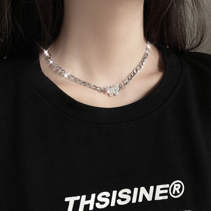 IFYOU Kalung Choker Desain Kupu-Kupu Warna Silver Gaya Vintage Untuk Wanita