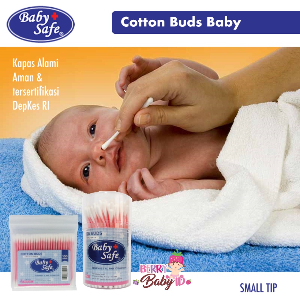 Baby Safe Cotton Buds 100 pc - Korek Kuping Kapas Bayi BBS007 Berry Mart