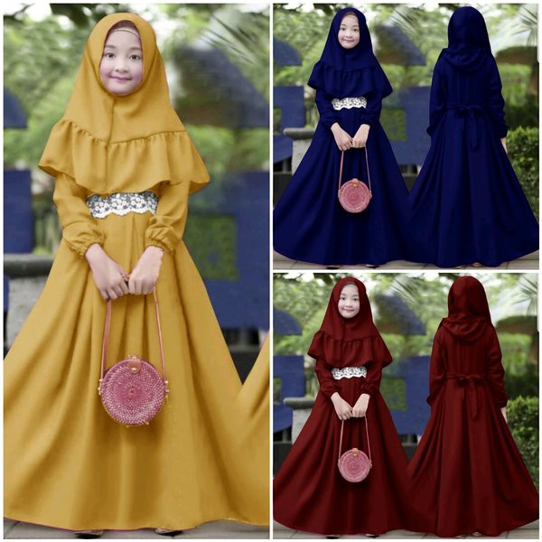 Pakaian Wanita io maxi intan kids gamis syari polos hojab baju muslim anak perempuan gaun pesta
