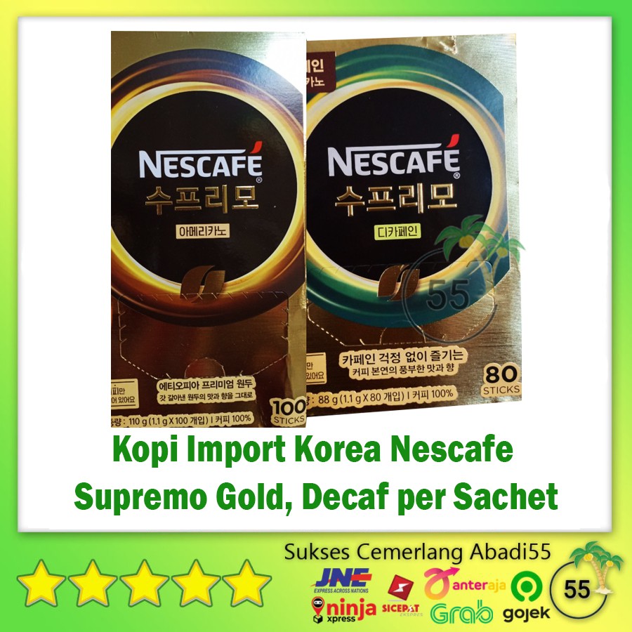 

Nescafe Supremo Gold / Decaf | Kopi Import Korea per Sachet Termurah