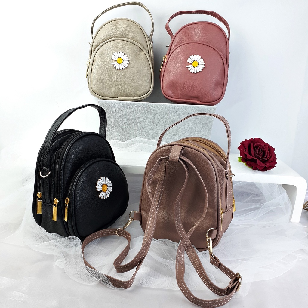 Tas Ransel MINI 3in1 Selempang Wanita Kulit Bunga Daisy Kecil Backpack Lomenia -KT030