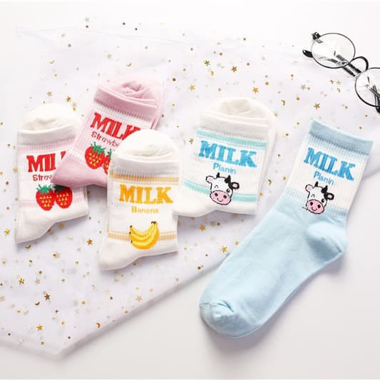 KK-17 kaos kaki cotton strawberry milk susu stroberi kawai japan socks