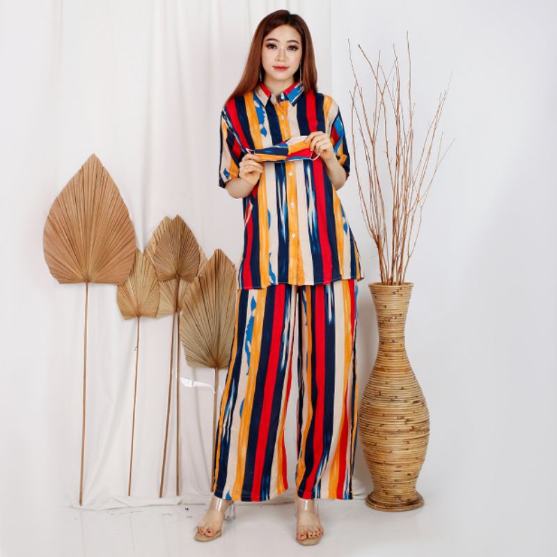 One set katun rayon viscose. celana kulot. bonus masker