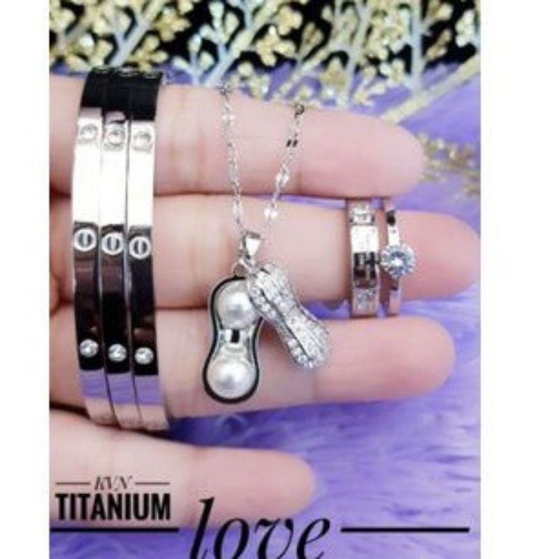 set perhiasan titanium lapis emas putih silver cart i e r