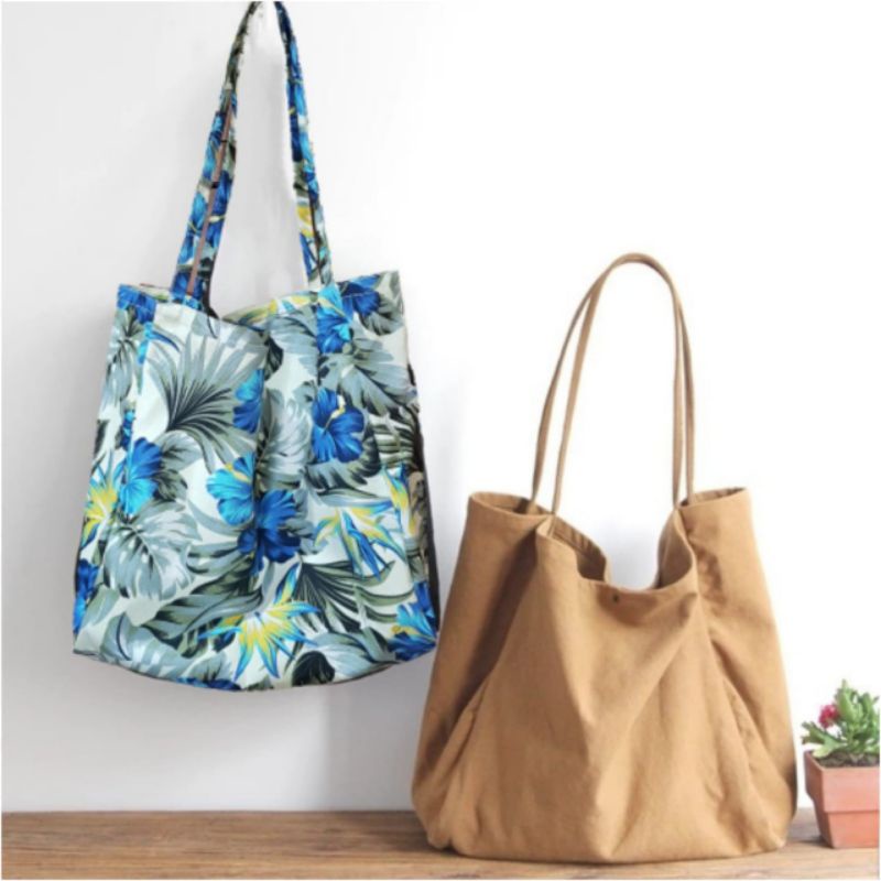 TOTE BAG KANVAS MOTIF DAUN NO RESLETING WANITA TOTEBAG NUDIE BAG TAS KULIAH BESAR