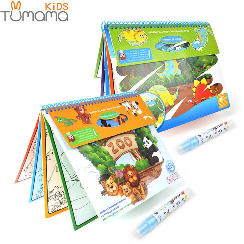 

+> Magic Water Drawing Book Zoo Animal Dinosaurs Coloring Book Doodle Magic Pen Painting Drawing