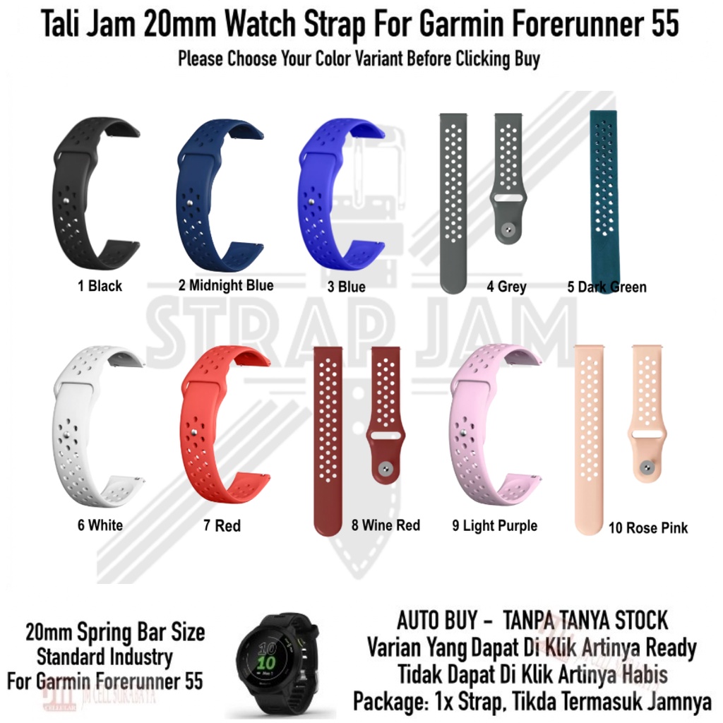 NIKE POLOS Strap Garmin Forerunner 55 - Tali Jam Rubber Silikon 20mm Untuk Olahraga