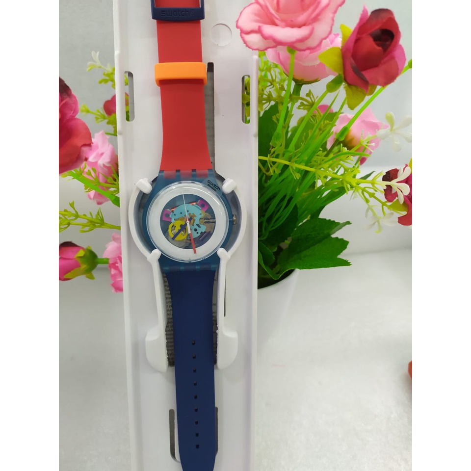 JAM TANGAN PRIA/WANITA SWATCH SUOS101 RED BLUE ORIGINAL