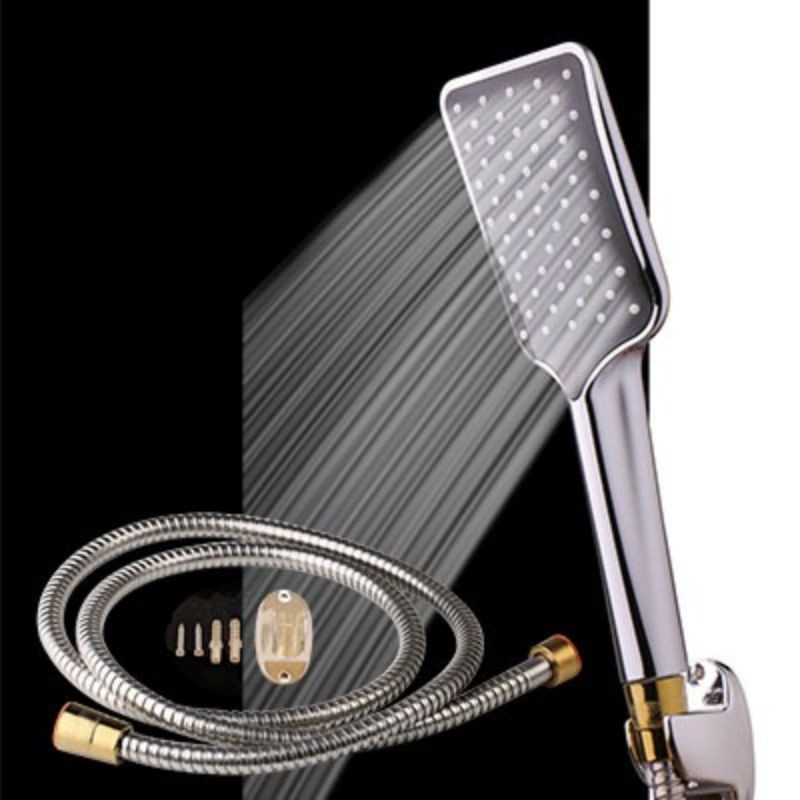 Hand shower persegi panjang warna hitam lengkap selang shower 1,5m Cantolan shower baut fisher
