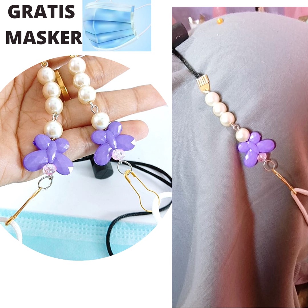 Tali Masker Hijab 2in1 Strap Masker Kupu Strap Masker Kupu - kupu Tali Masker Hijab strap mutiara