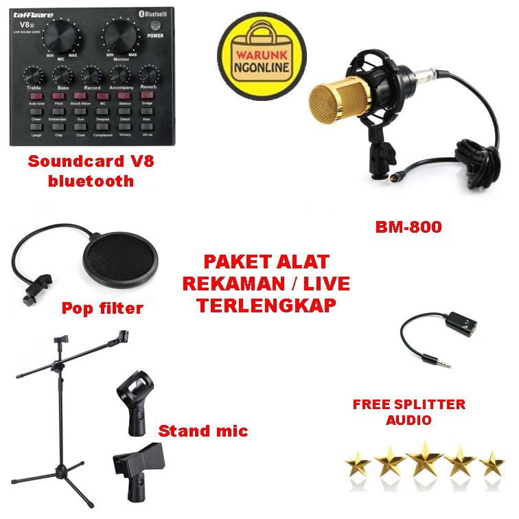 Paket Alat Rekaman Live Karaoke Smule Mic Bm 800 Stand Mic Soundcard V8 Pop Filter Terlengkap Shopee Indonesia