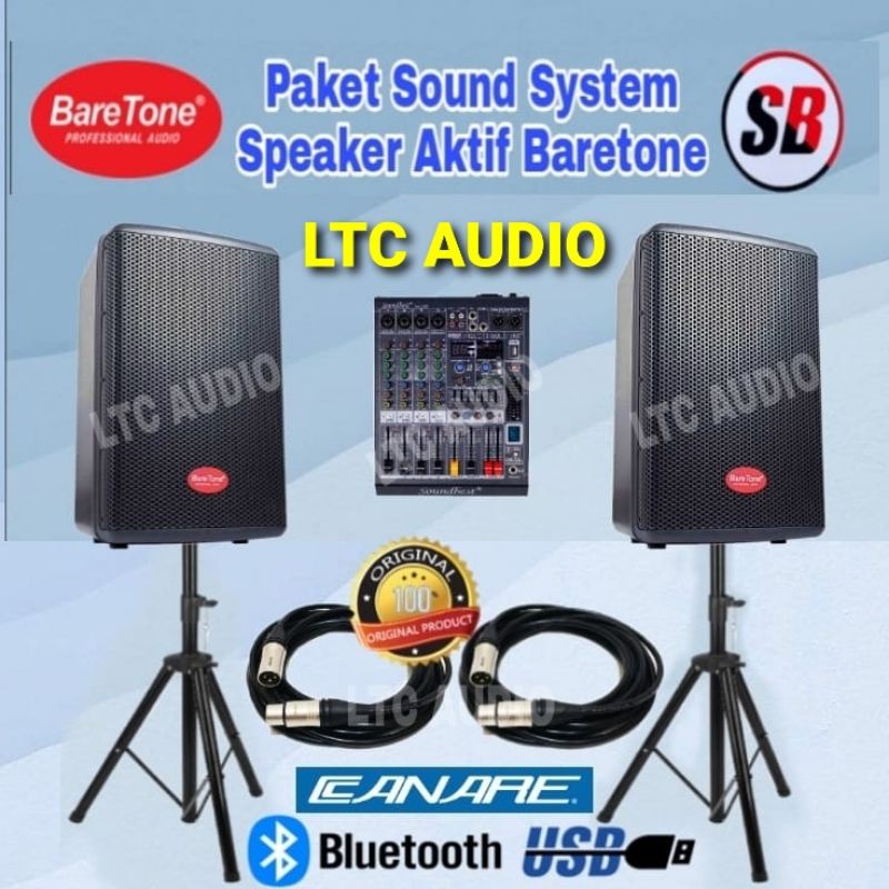 PAKET SOUND SPEAKER BARETONE AKTIF MAX 10HD + MIXER SOUNDBEST 4 CHANNEL /PAKET SOUND BARETONE 10 INC