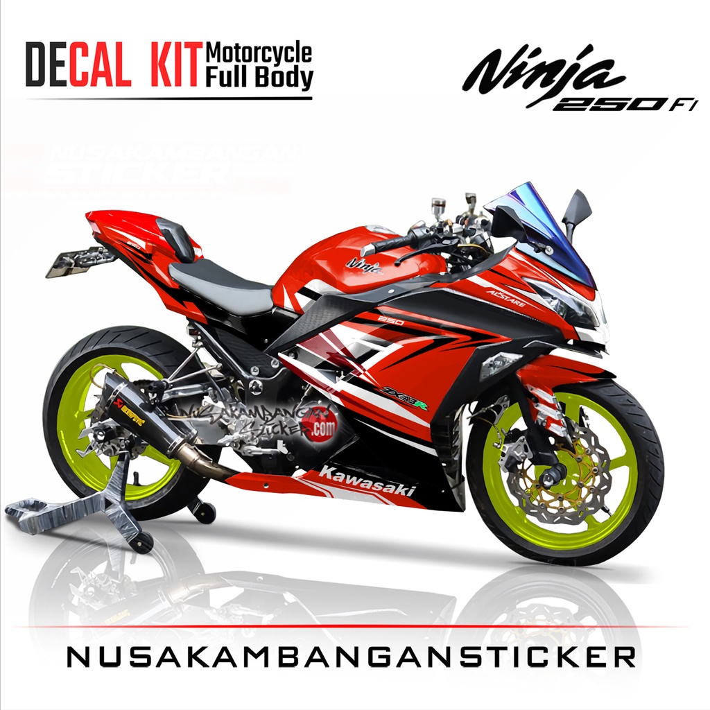 Stiker Decal Motor Kawasaki Ninja 250 fi Full Body Merah Hitam Grafis Racing Team Sticker Variasi Cu