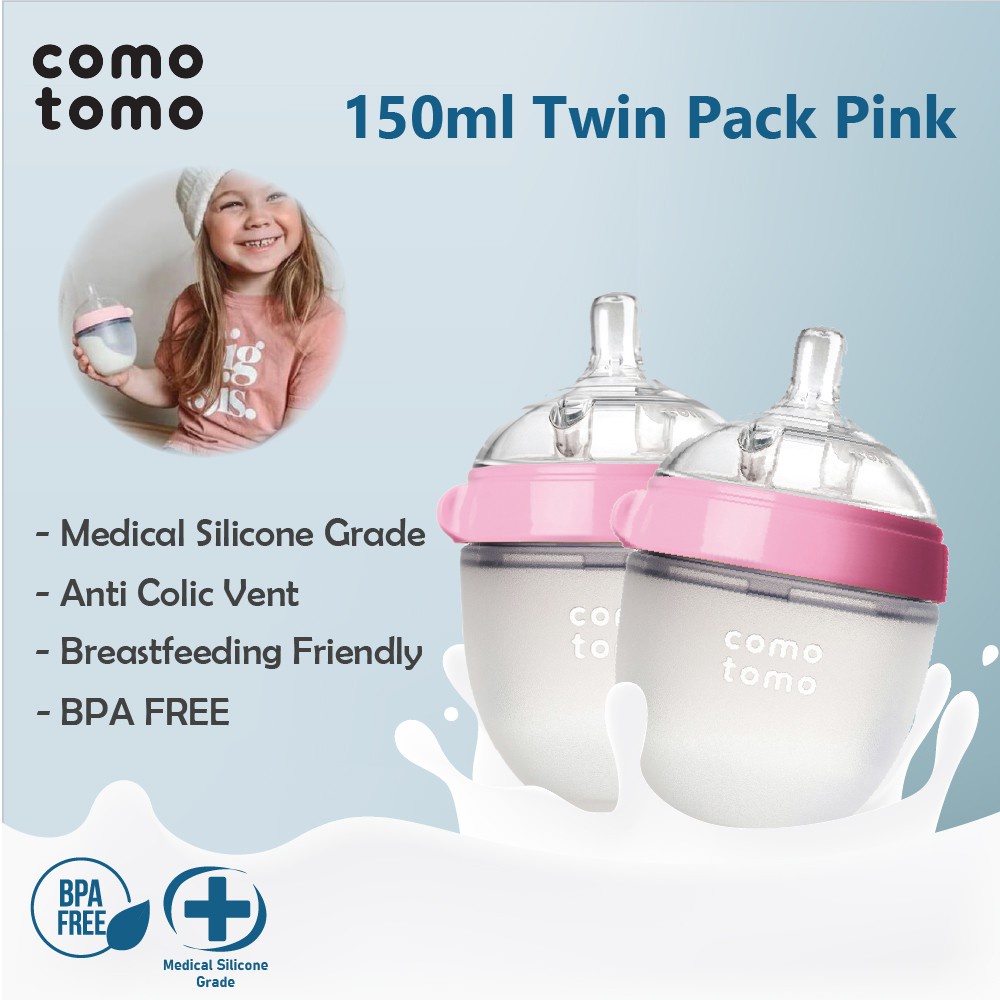 COMOTOMO - COMOTOMO 150ML TWIN PACK PINK - BOTOL SUSU ASI BAYI - BREAST MILK BABY BOTTLE