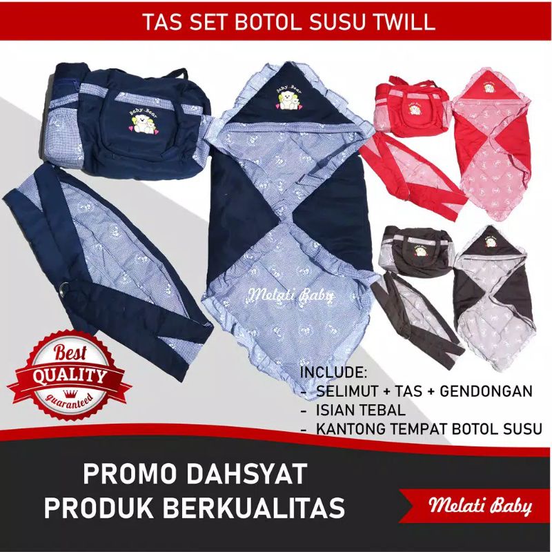 Tas Selimut Gendongan Bayi 1 Set Dengan Tempat Botol Susu Twill 3in1
